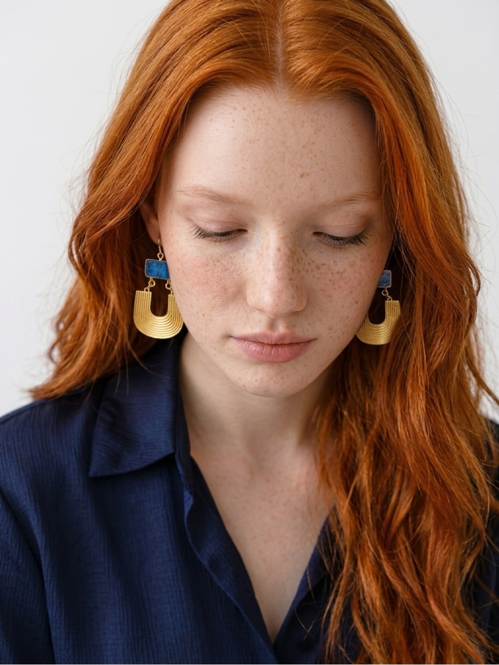 TEXTURED METAL NATURAL STONE DROP DANGLE EARRINGS